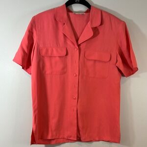 Anna and Frank 100% Silk Camp Shirt Short Sleeve Button Up Pockets Coral Women-S
